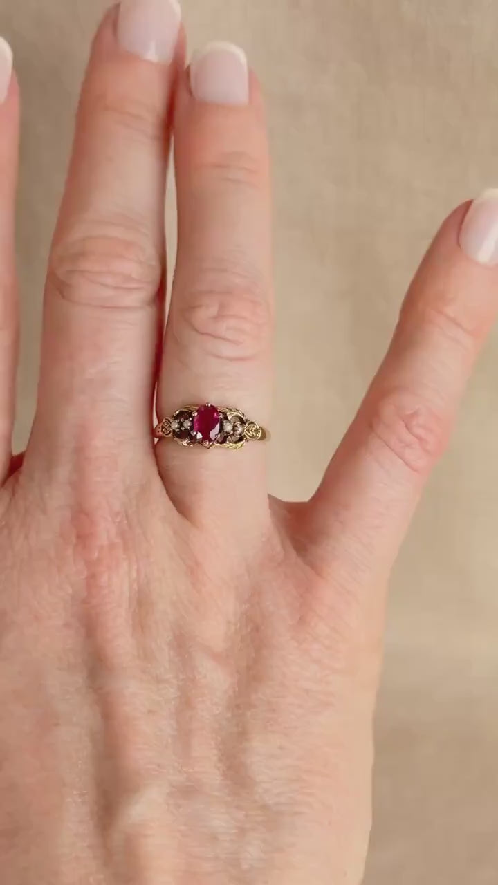 Antique 1900s Art Nouveau Ruby Ring, 14k Gold
