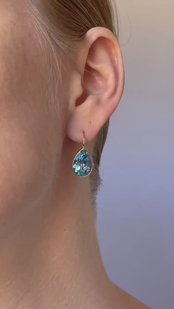 Vintage Blue Topaz Bezel Drop Earrings in 14k Gold