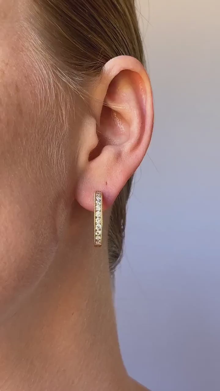 Vintage Diamond Hoop Earrings in 14k Gold