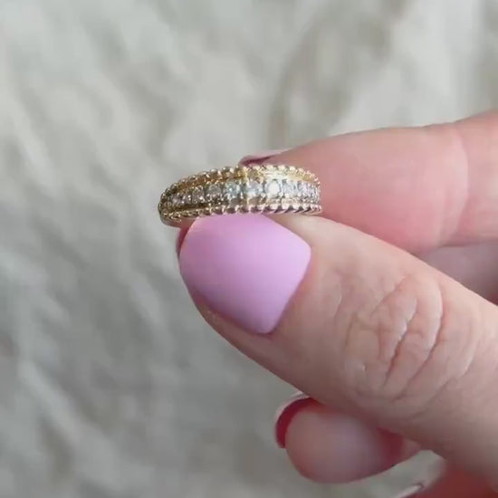 Vintage 1990s Diamond Milgrain Wedding Band in 14k Gold