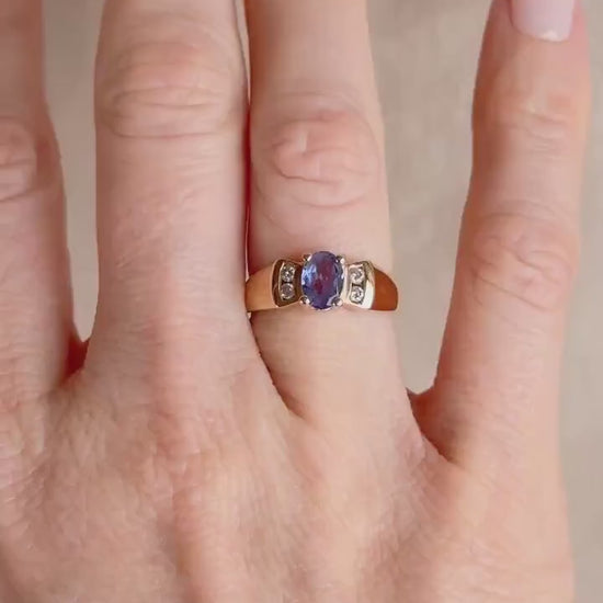 Vintage 1990s Tanzanite & Diamond Ring in 14k Gold