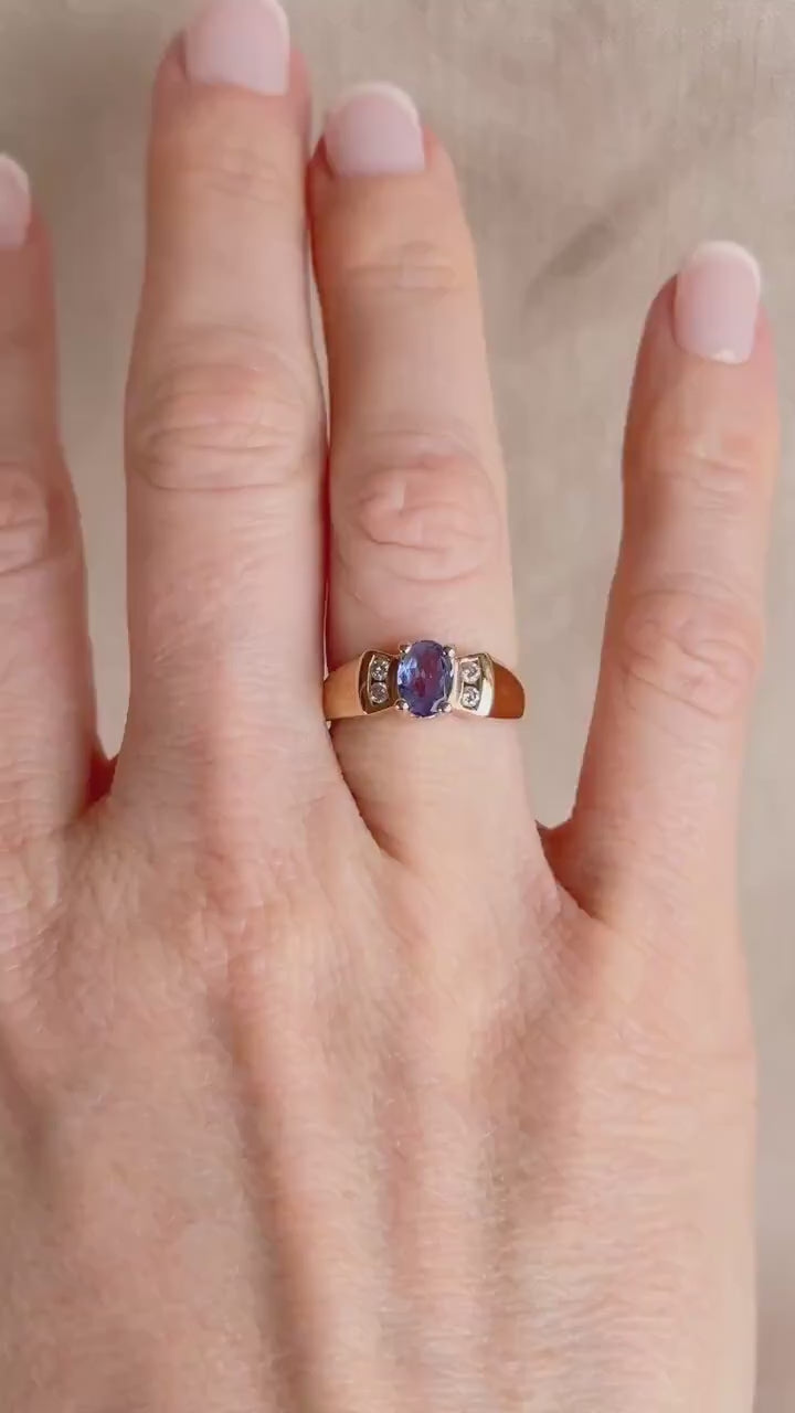 Vintage 1990s Tanzanite & Diamond Ring in 14k Gold