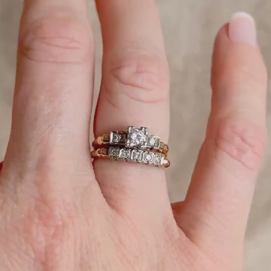 Vintage 1940s Art Deco Diamond Bridal Set, Engagement & Wedding Rings