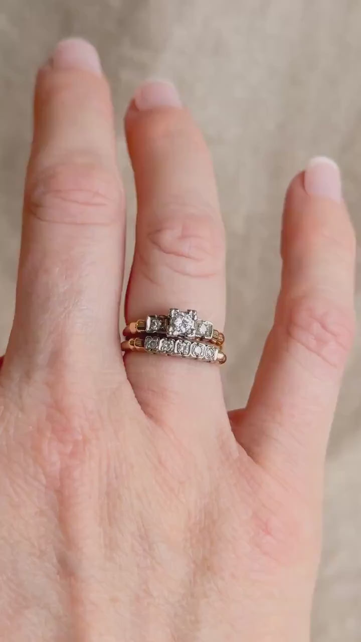 Vintage 1940s Art Deco Diamond Bridal Set, Engagement & Wedding Rings