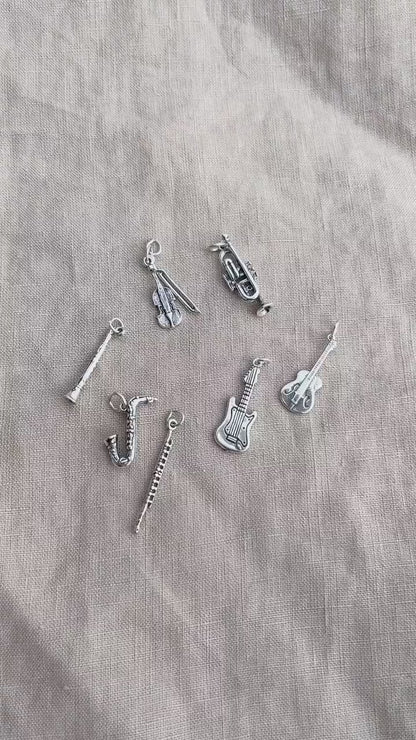 Sterling Silver Guitar Charm Pendant, Music Themed Minimalist Jewelry, Gift for Her