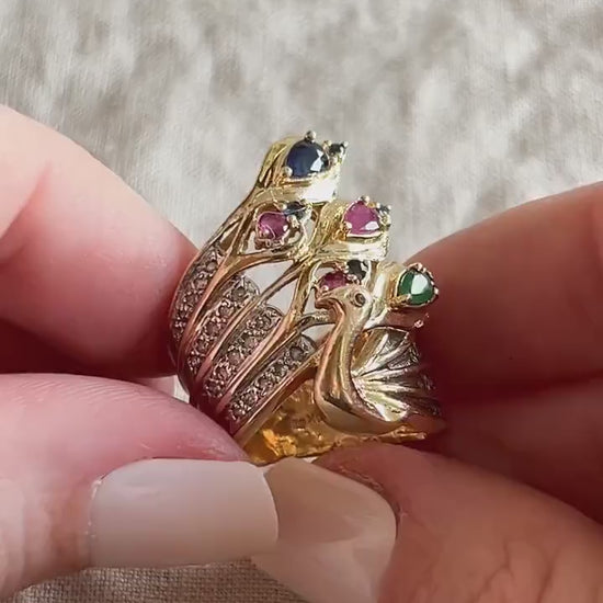 Vintage Peacock Gemstone Ring in 14k Gold