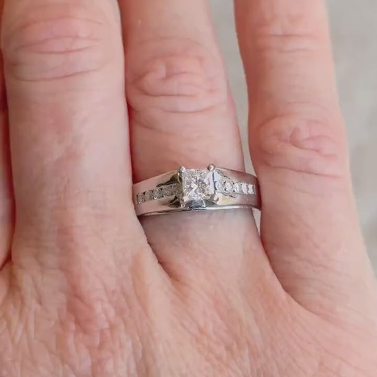 Vintage Diamond Engagement Ring, Princess Cut, 14k White Gold, 1990s Channel Set Bridal Ring