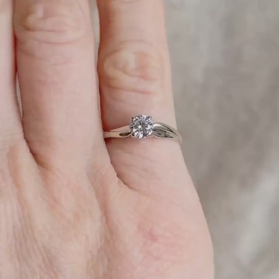 Vintage Diamond Engagement Ring, Round Cut, 14k White Gold, 2000s Solitaire Bridal Ring