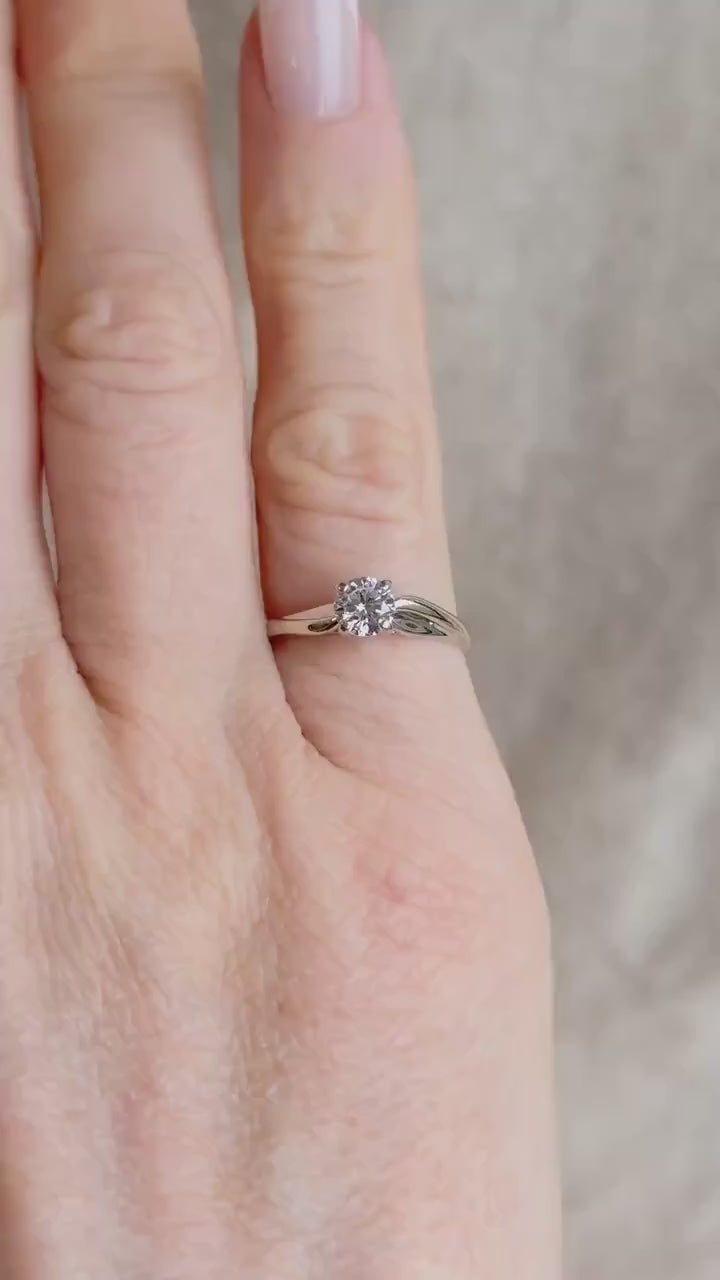 Vintage Diamond Engagement Ring, Round Cut, 14k White Gold, 2000s Solitaire Bridal Ring
