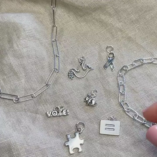 Sterling Silver Equality Charm Pendant, Activism Themed Minimalist Jewelry, Gift for Her