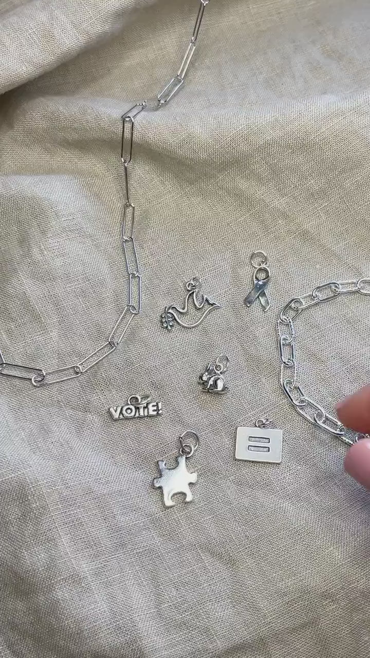 Sterling Silver Equality Charm Pendant, Activism Themed Minimalist Jewelry, Gift for Her