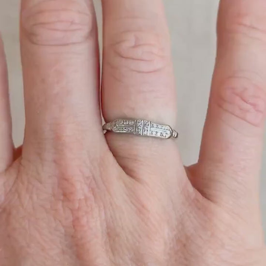 Vintage Diamond Wedding Band, 14k White Gold, Art Deco Minimalist Ring