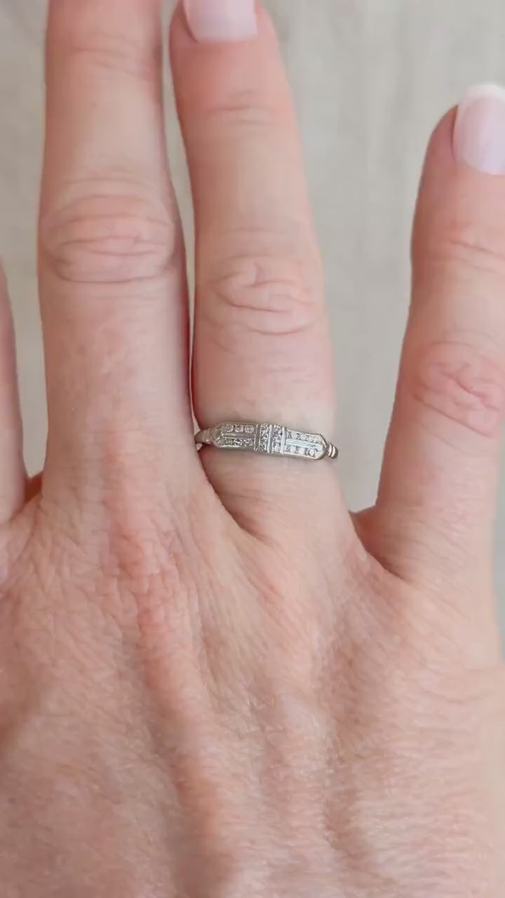 Vintage Diamond Wedding Band, 14k White Gold, Art Deco Minimalist Ring
