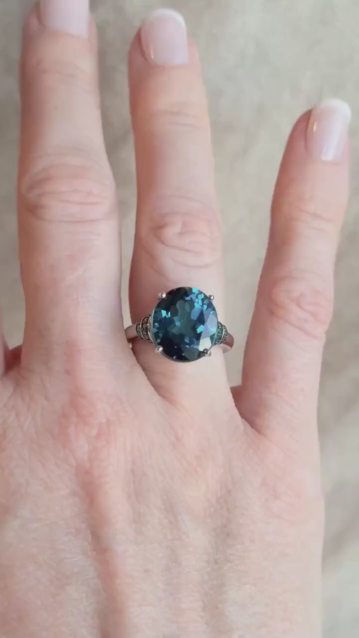 Vintage Blue Topaz Sterling Silver Ring, Oval Cocktail Statement Jewelry