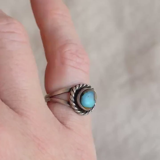Vintage Sterling Silver Turquoise Rope Statement Ring Boho Jewelry