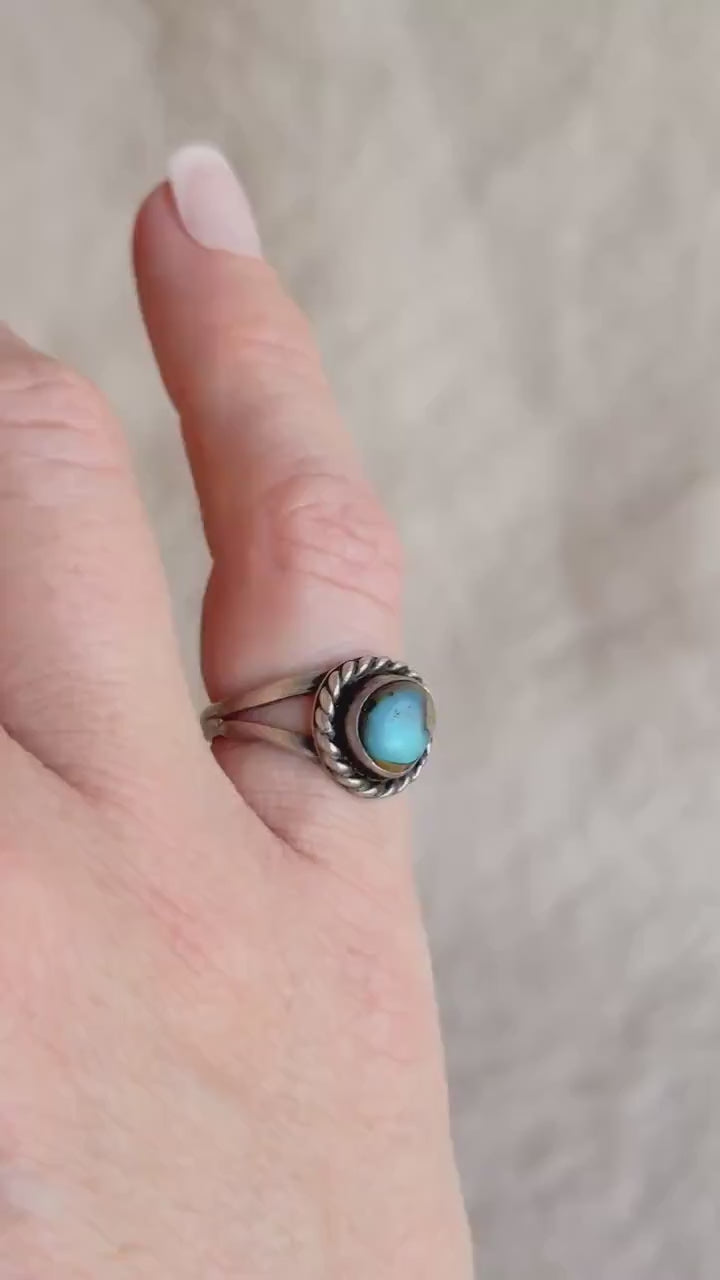 Vintage Sterling Silver Turquoise Rope Statement Ring Boho Jewelry