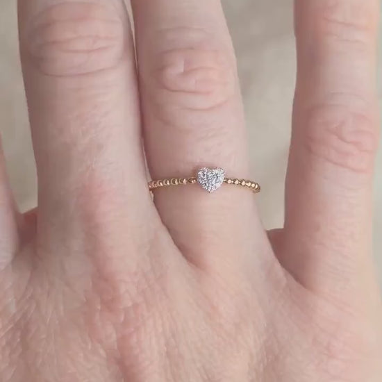 Vintage Diamond Engagement Ring, Heart Shaped Pave, 18k Gold, 1990s Beaded Style Band