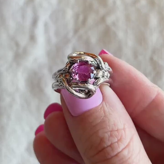 Vintage 1980s Purple Sapphire Ring in 14k White Gold