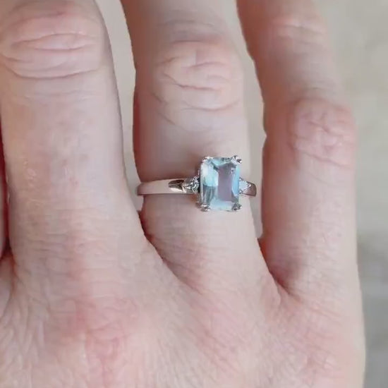 Vintage 1990s Aquamarine & Diamond Ring, 14k White Gold