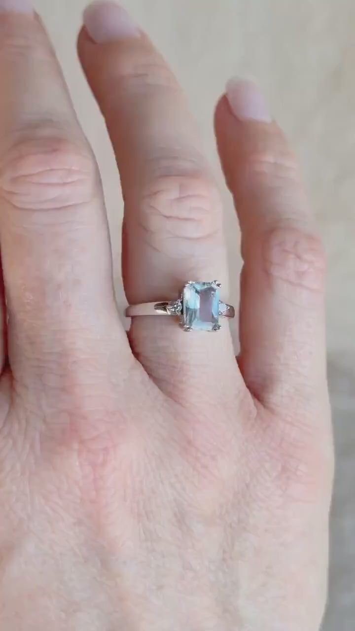 Vintage 1990s Aquamarine & Diamond Ring, 14k White Gold