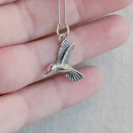 Hummingbird Charm Pendant in Solid Sterling Silver
