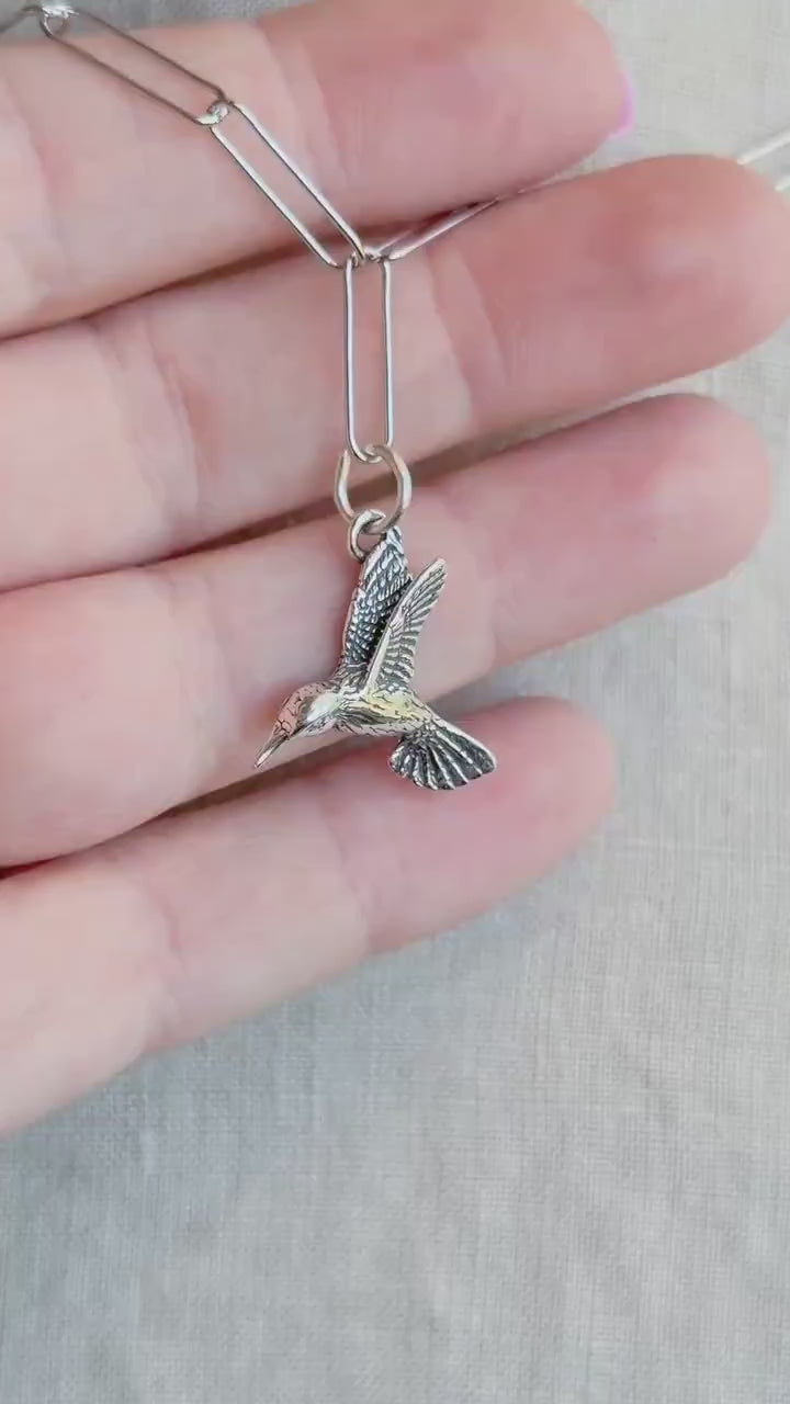 Hummingbird Charm Pendant in Solid Sterling Silver
