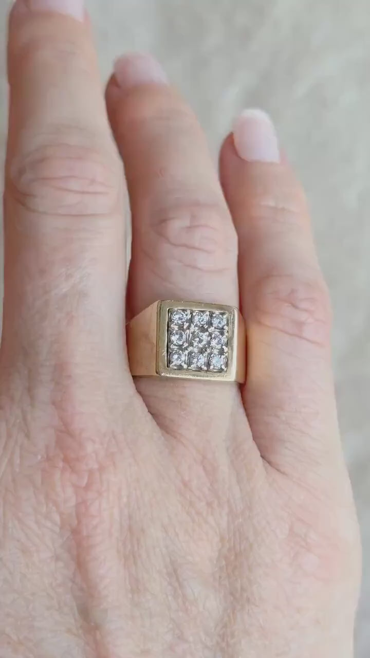 Vintage Unisex Diamond Cluster Flat Top Ring in 14k Gold