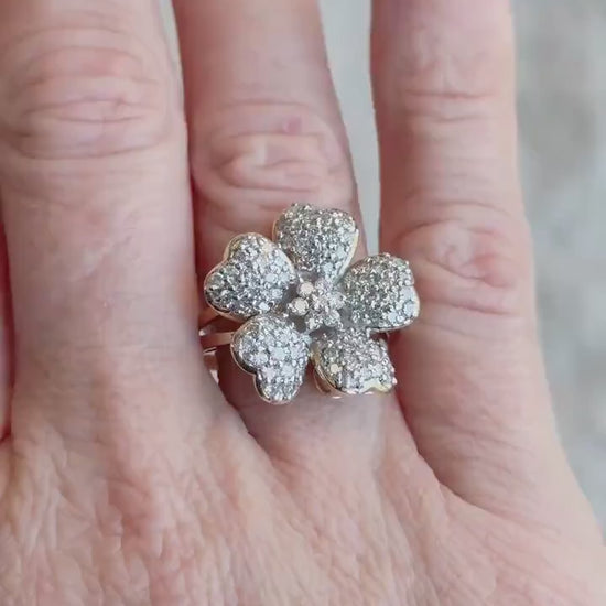 Vintage Diamond Cluster Flower Ring in 14k Gold