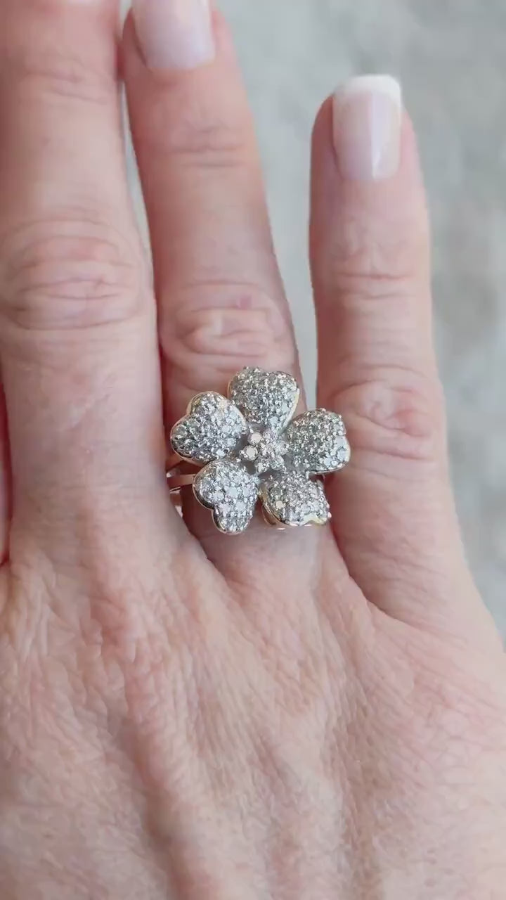 Vintage Diamond Cluster Flower Ring in 14k Gold