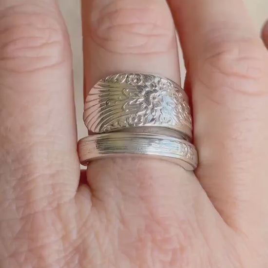 Vintage Sterling Silver Floral Spoon Ring, Statement Jewelry US 9
