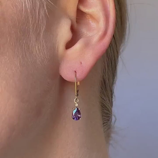 Vintage Amethyst and Diamond Dangle Earrings in 10k Gold