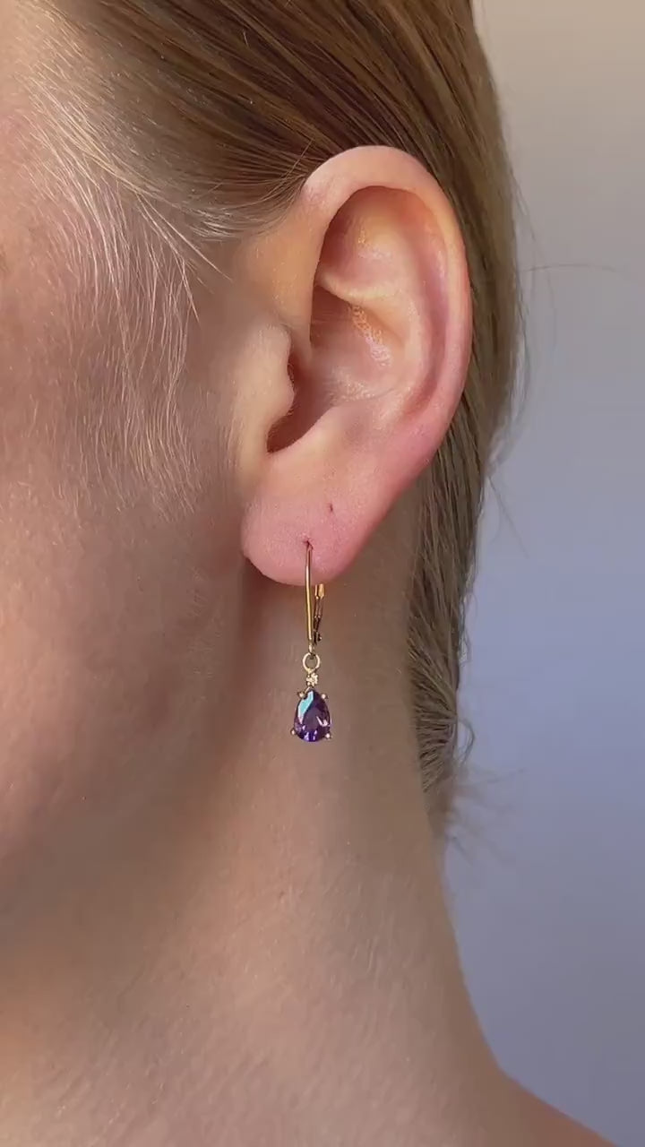 Vintage Amethyst and Diamond Dangle Earrings in 10k Gold