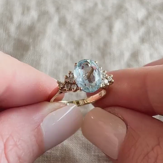 Vintage Blue Topaz and Diamond Ring in 10k Gold