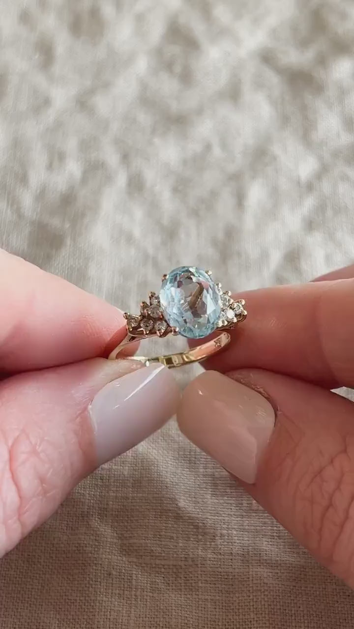 Vintage Blue Topaz and Diamond Ring in 10k Gold