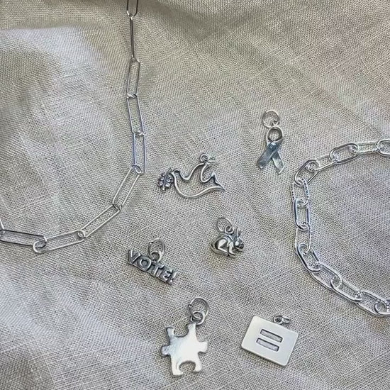 Sterling Silver Ribbon Charm Pendant, Awareness Themed Minimalist Jewelry, Gift for Her