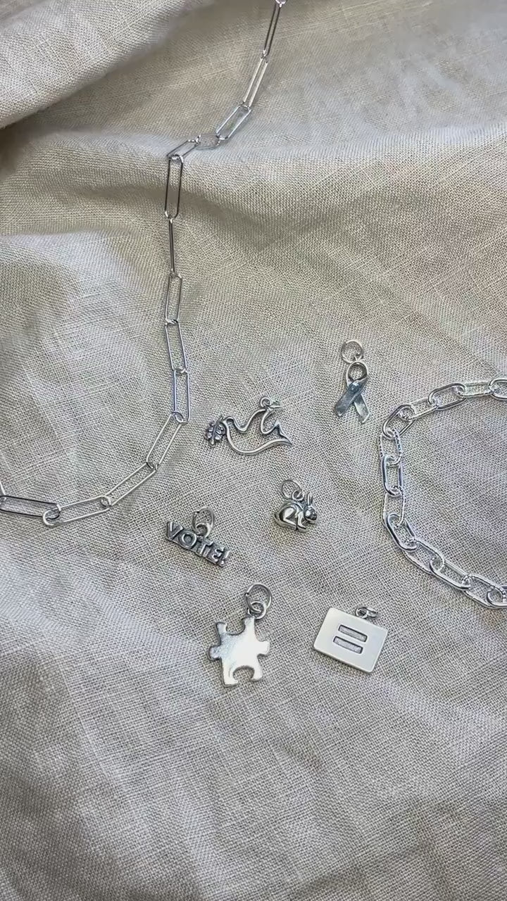 Sterling Silver Ribbon Charm Pendant, Awareness Themed Minimalist Jewelry, Gift for Her