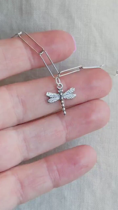 Sterling Silver Dragonfly Charm Pendant, Insect Themed Minimalist Jewelry, Gift for Her