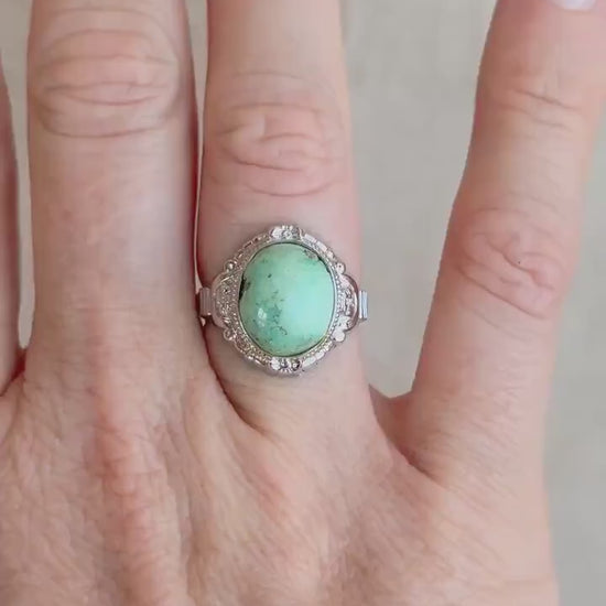 Vintage Turquoise Ring Sterling Silver, Oval Filigree Statement Ring, Boho Everyday Jewelry
