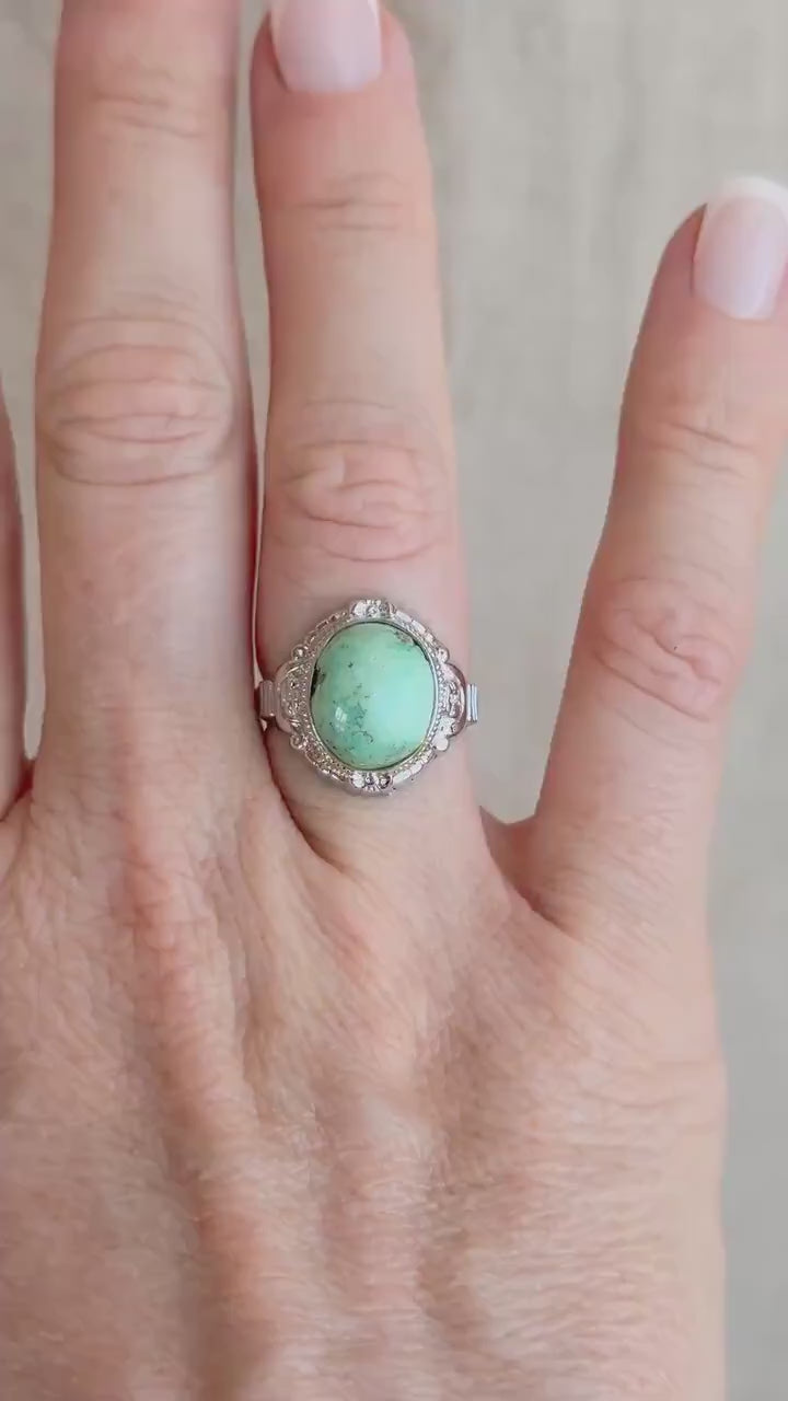 Vintage Turquoise Ring Sterling Silver, Oval Filigree Statement Ring, Boho Everyday Jewelry