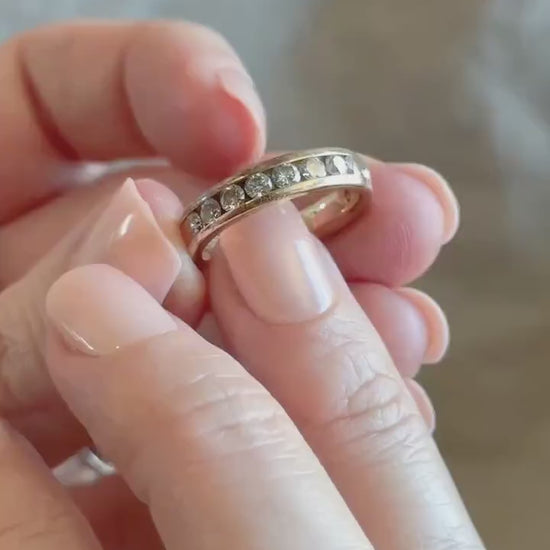 Vintage 1990s Diamond Channel Set Wedding Band, 14k Gold