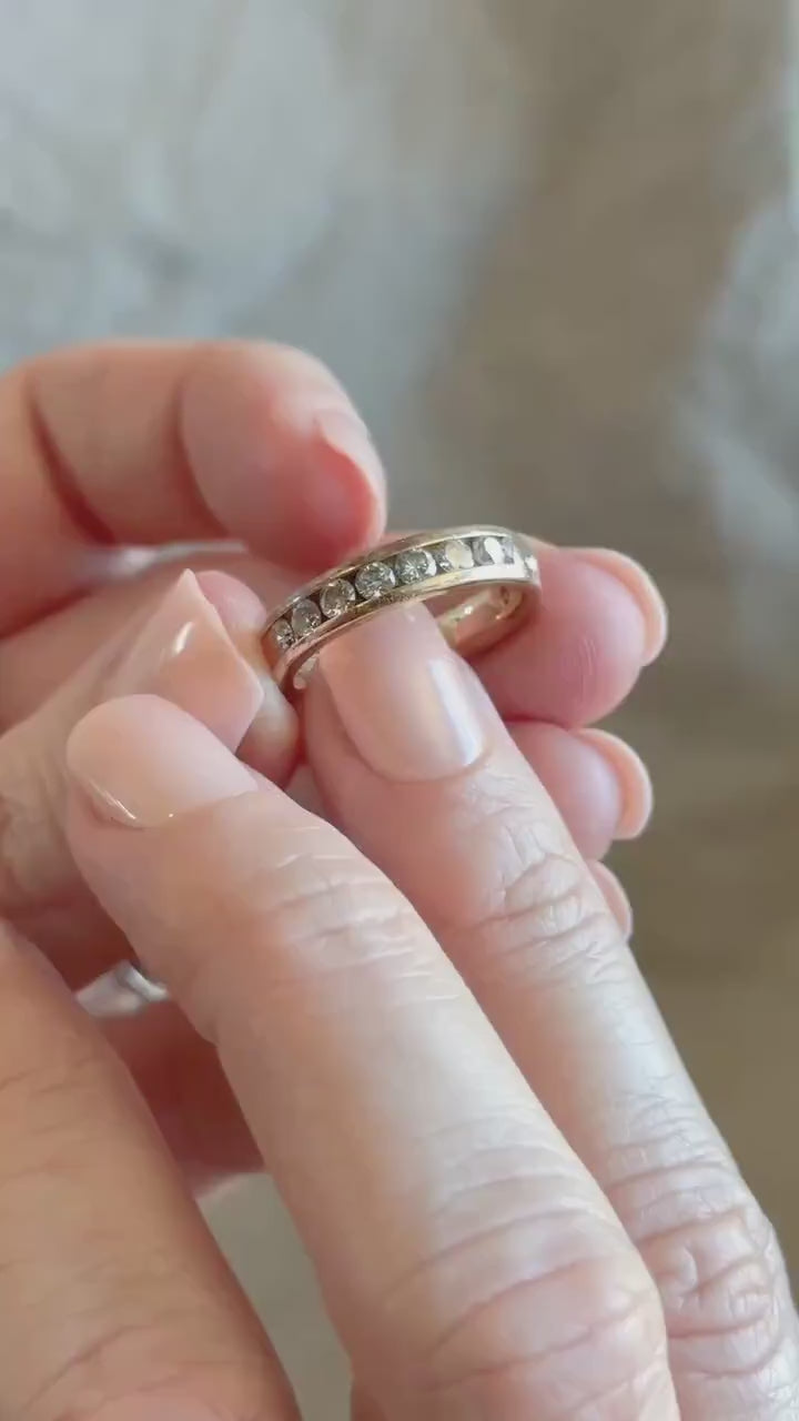 Vintage 1990s Diamond Channel Set Wedding Band, 14k Gold