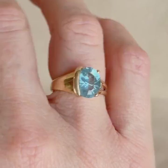 Vintage 1990s Blue Topaz & Diamond Ring, 14k Gold