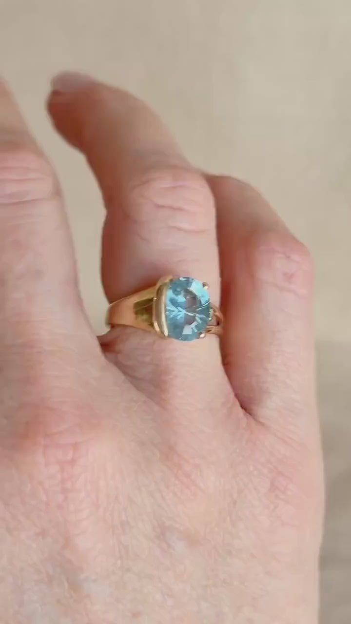 Vintage 1990s Blue Topaz & Diamond Ring, 14k Gold