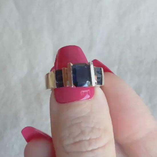 Vintage 1980s Sapphire & Diamond Ring in 14k Gold