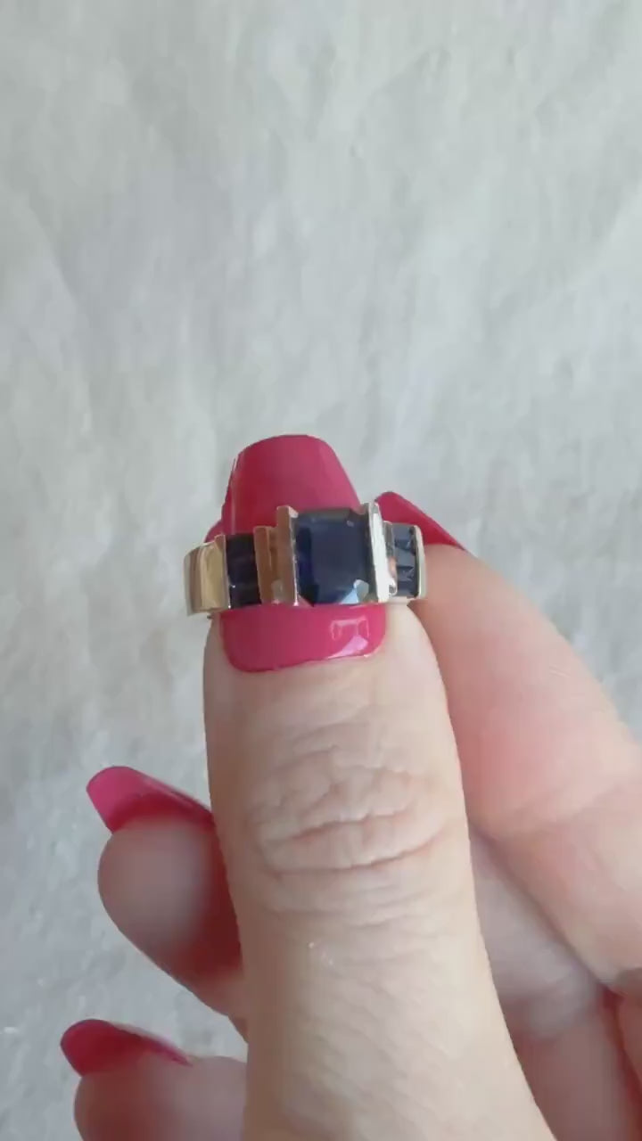 Vintage 1980s Sapphire & Diamond Ring in 14k Gold