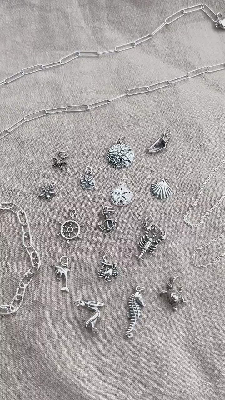 Sterling Silver Crab Charm Pendant, Beach Themed Minimalist Jewelry, Gift for Her