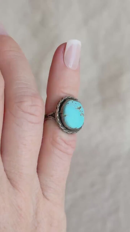 Vintage Sterling Silver Oval Turquoise Statement Ring, Boho Artisan Jewelry