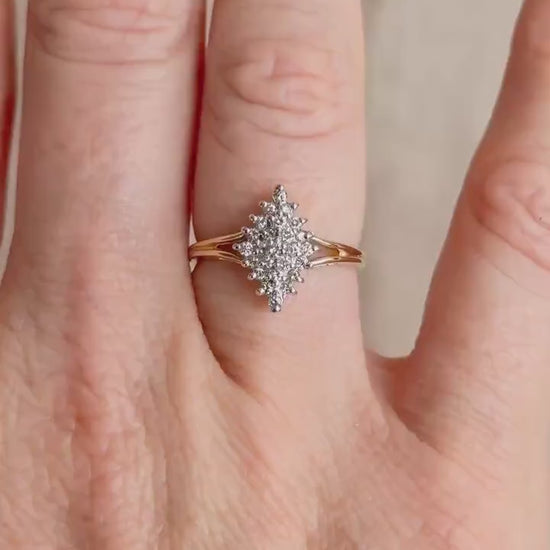 Vintage Cluster Diamond Engagement Ring, Round Cut, 14k Gold, Unique Bridal Ring
