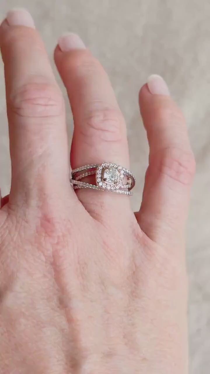 Vintage Diamond Engagement Ring, Cushion Cut, 14k White & Rose Gold, 2000s Criss-Cross Infinity Setting