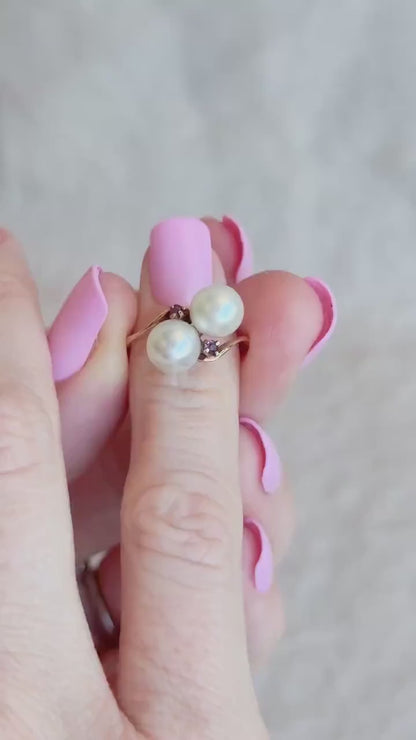 Vintage 1970s Pearl & Ruby Ring in 14k Gold